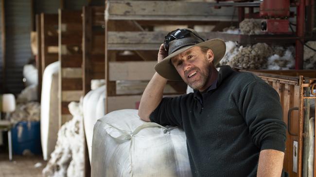 Rod McErvale in the shearing shed on the family’s farm at Lexton. Picture: Zoe Phillips