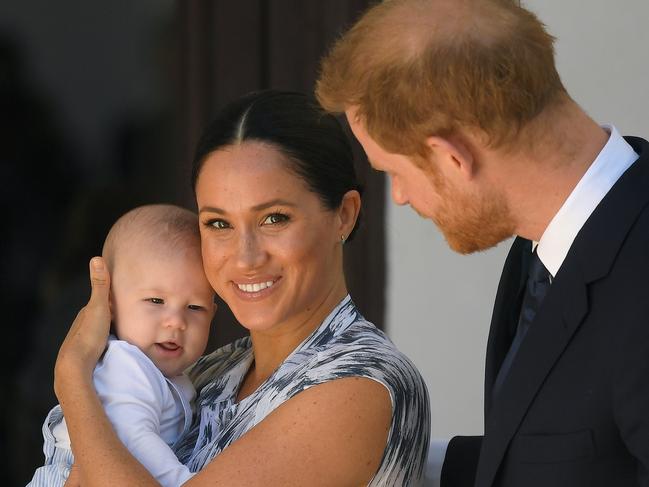 CAPE TOWN, SOUTH AFRICA - SEPTEMBER 25: Prince Harry, Duke of Sussex and Meghan, Duchess of Sussex and their baby son Archie Mountbatten-Windsor at a meeting with Archbishop Desmond Tutu at the Desmond & Leah Tutu Legacy Foundation during their royal tour of South Africa on September 25, 2019 in Cape Town, South Africa. (Photo by Toby Melville - Pool/Getty Images)