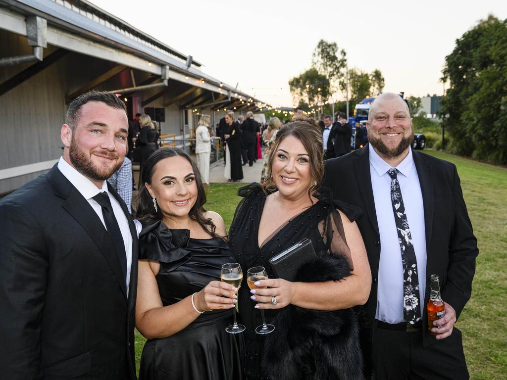 At the LifeFlight Toowoomba Gala are (from left) Michael Rolfe, Siobhan Rolfe, Katie Chisholm and Chris Chisholm at The Goods Shed, Saturday, May 24, 2025. Picture: Kevin Farmer