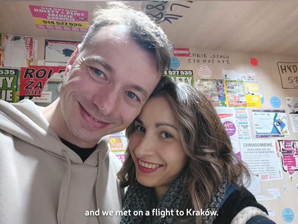 They met one and a half years ago on the same flight to Krakow. Picture: Facebook/LOT Polish Airlines
