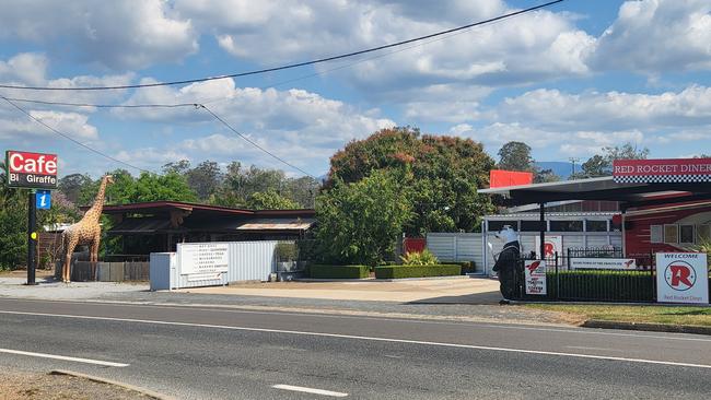 The Big Giraffe Cafe (left) and the Red Rocket Diner on the Bruce Highway at Bororen.