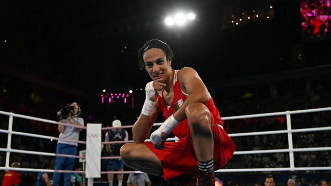 Khelif after winning gold in Paris. Picture: Mohd Rasfan / AFP