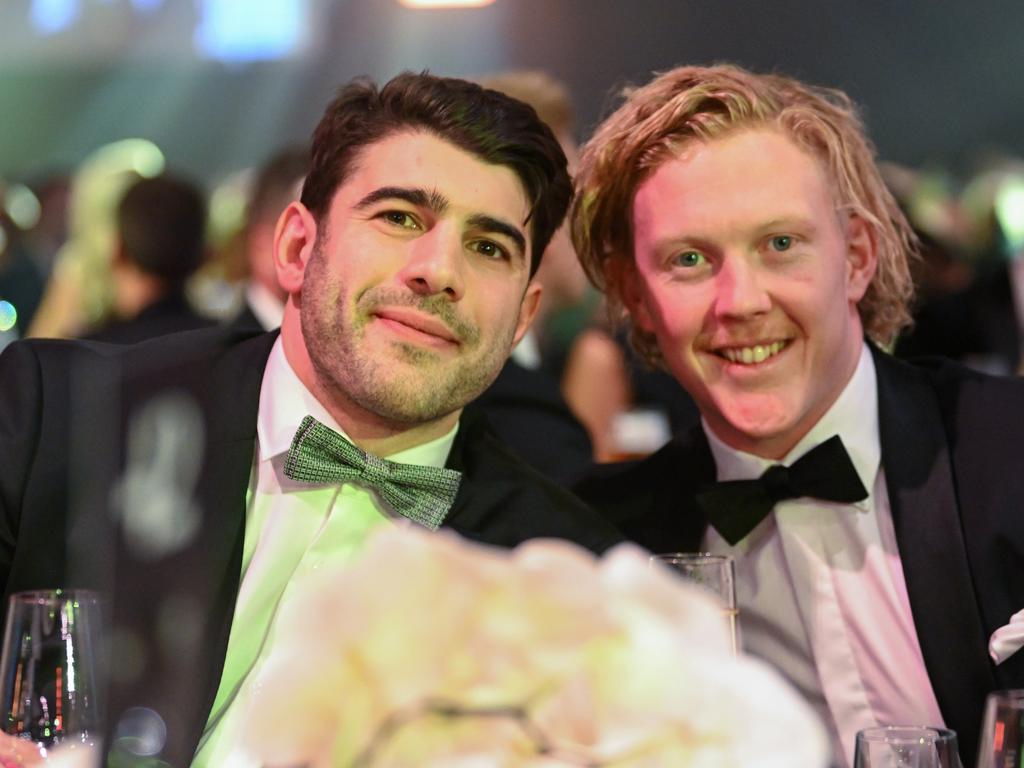 Christian Petracca and Clayton Oliver at the Brownlow last year. Picture: Morgan Hancock/AFL Photos/Getty Images