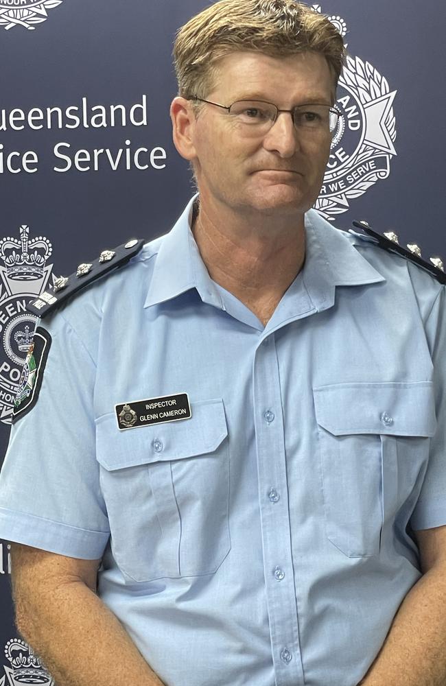 Inspector Glen Cameron speaks to media about the fatal crash that killed a 57-year-old West Mackay man. Photo: Fergus Gregg