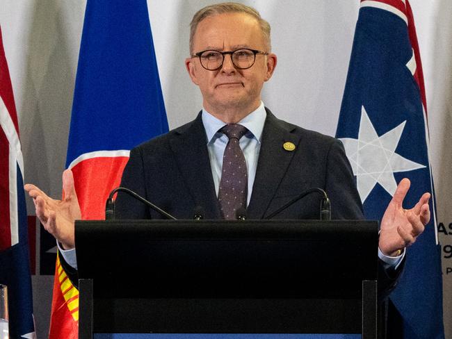 *** BESTPIX *** MELBOURNE, AUSTRALIA - MARCH 06: Australia Anthony Prime Minister Albanese speaks at his final news conference at the ASEAN-Australia Special Summit on March 06, 2024 in Melbourne, Australia. Southeast Asian leaders are gathered for talks that run through today on a wide range of topics, including clean energy cooperation and China's aggressive stance in the South China Sea.  (Photo by Asanka Ratnayake/Getty Images)