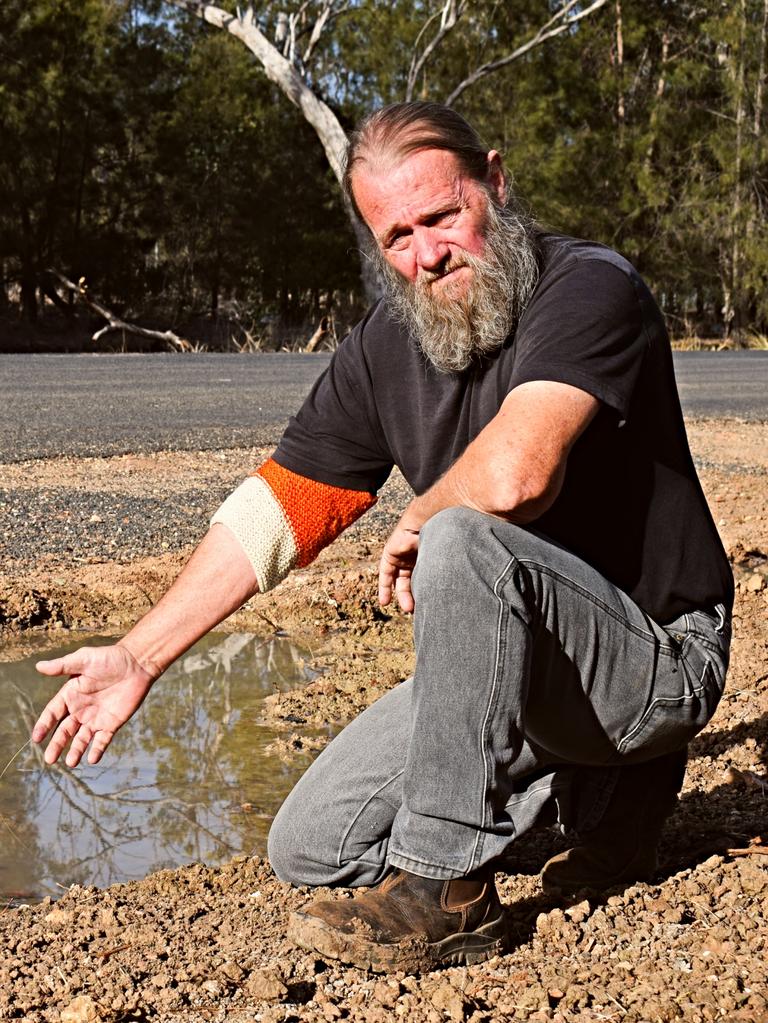 Tara’s David Parry made several complaints to WDRC back in 2019 when it took several weeks for council to repair a leaking pipe on the side of Undulla Creek Road, causing thousands of gallons of Tara’s town water to go to waste. Picture: Kate McCormack, 2019