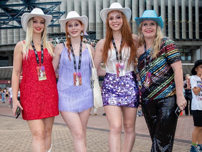 SYDNEY, AUSTRALIA - Daily Telegraph Photos February 26, 2024: Emily, Eryn, Kaitlyn and Amy at Taylor Swift's The Eras Tour concert held at Accor Stadium in Sydney. Picture: Christian Gilles