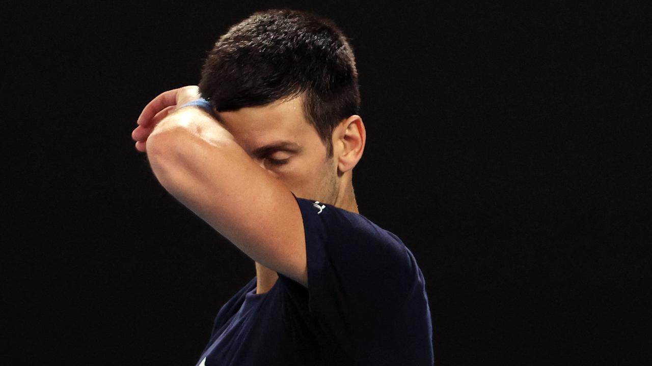 Novak Djokovic attends a practice session ahead of the Australian Open. Picture: AFP