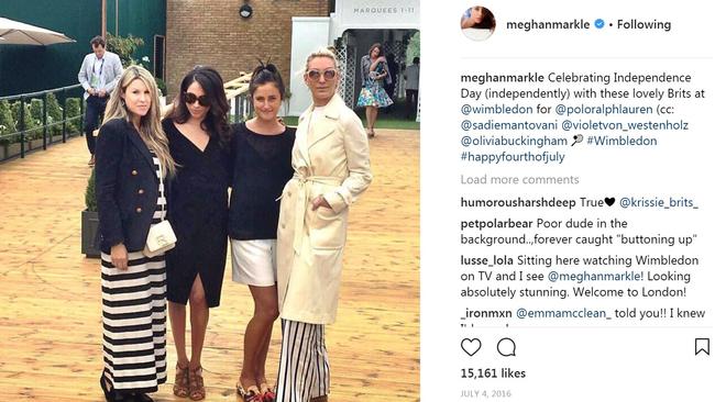 Sadie Mantovani, Meghan Markle, Violet Von Westenholz and Olivia Buckingham at Wimbledon, posted July 4, 2016. Picture: @meghanmarkle/Instagram