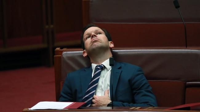 Senator Matt Canavan, who stepped down from his position on the front bench, pictured in the Senate today. Picture: Gary Ramage