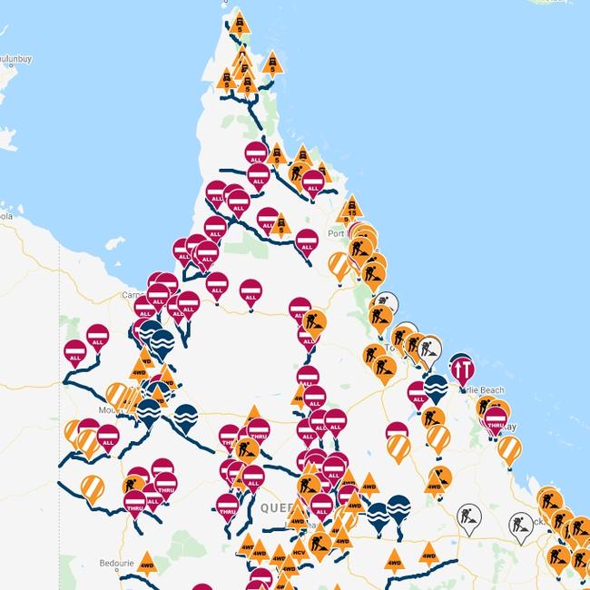 Mass road closures take over Far North Queensland as cyclone Imogen dumps a huge amount of rain. Picture: Qld Traffic