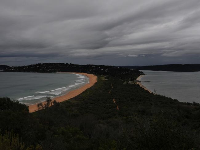 The view from Barrenjoey Lighthouse as storm clouds approach. Picture: Martin Lange