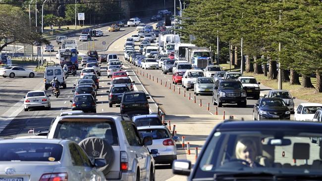 Morning peak hour traffic on The Spit bridge looking South into Mosman.