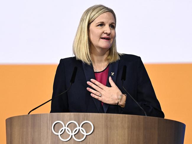 Kirsty Coventry reacts after being elected during the 144th IOC Session. Picture: Fabrice COFFRINI / AFP