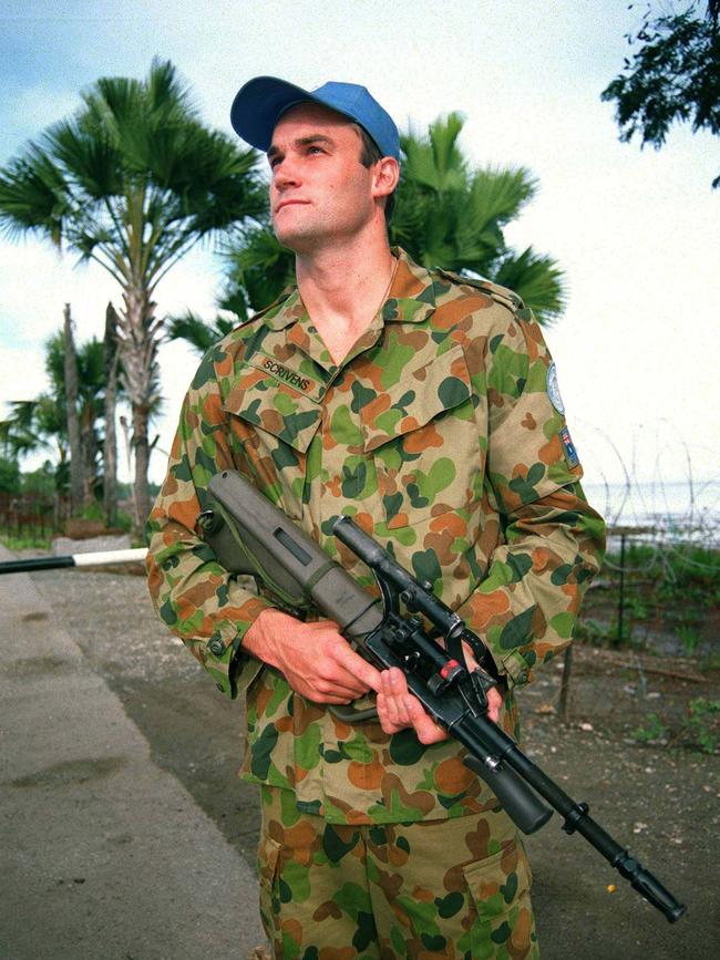 Mark Scrivens serving with the United Nations Peacekeepers in East Timor in 2001.