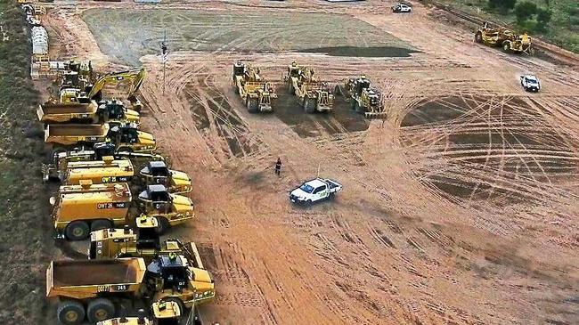 Protesters have suspended themselves from poles at the Adani mine site. Picture: Frontline Action on Coal