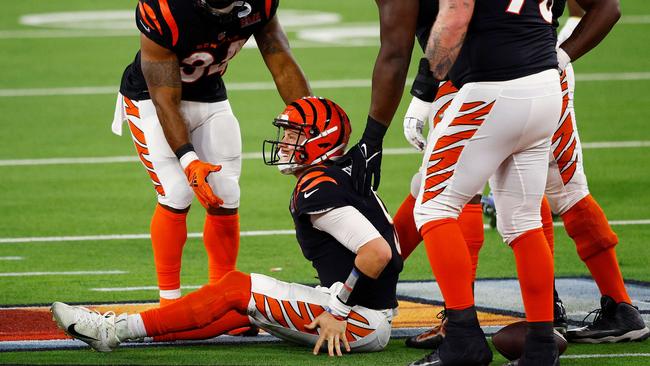 Joe Burrow after being sacked. Picture: Ronald Martinez/Getty