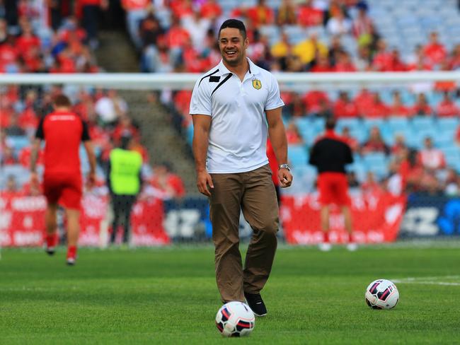 Jarryd Hayne at the Liverpool v Socceroos legends game.