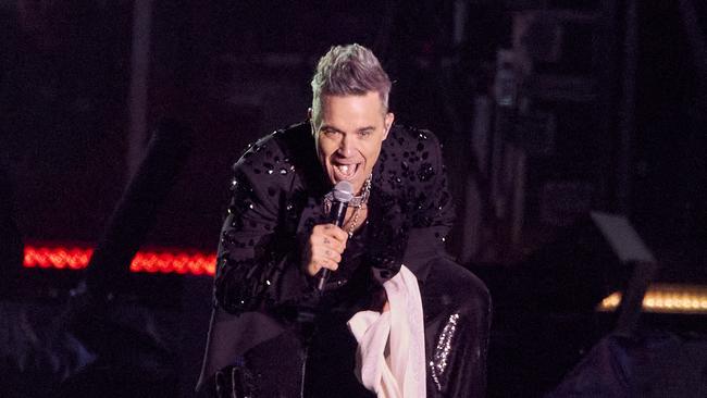 Robbie Williams performing at the Adelaide 500. Picture: Matt Loxton