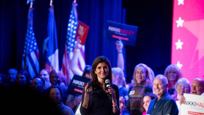 Nikki Haley speaks at a campaign rally in Fort Worth, Texas.