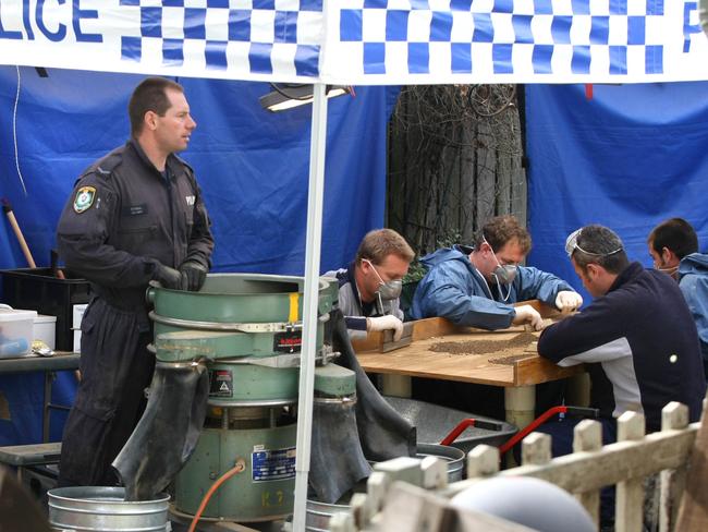 In 2008, officers sifted through soil taken from the backyard of a home in Gladesville, Sydney, searching for evidence of the missing baby. File picture