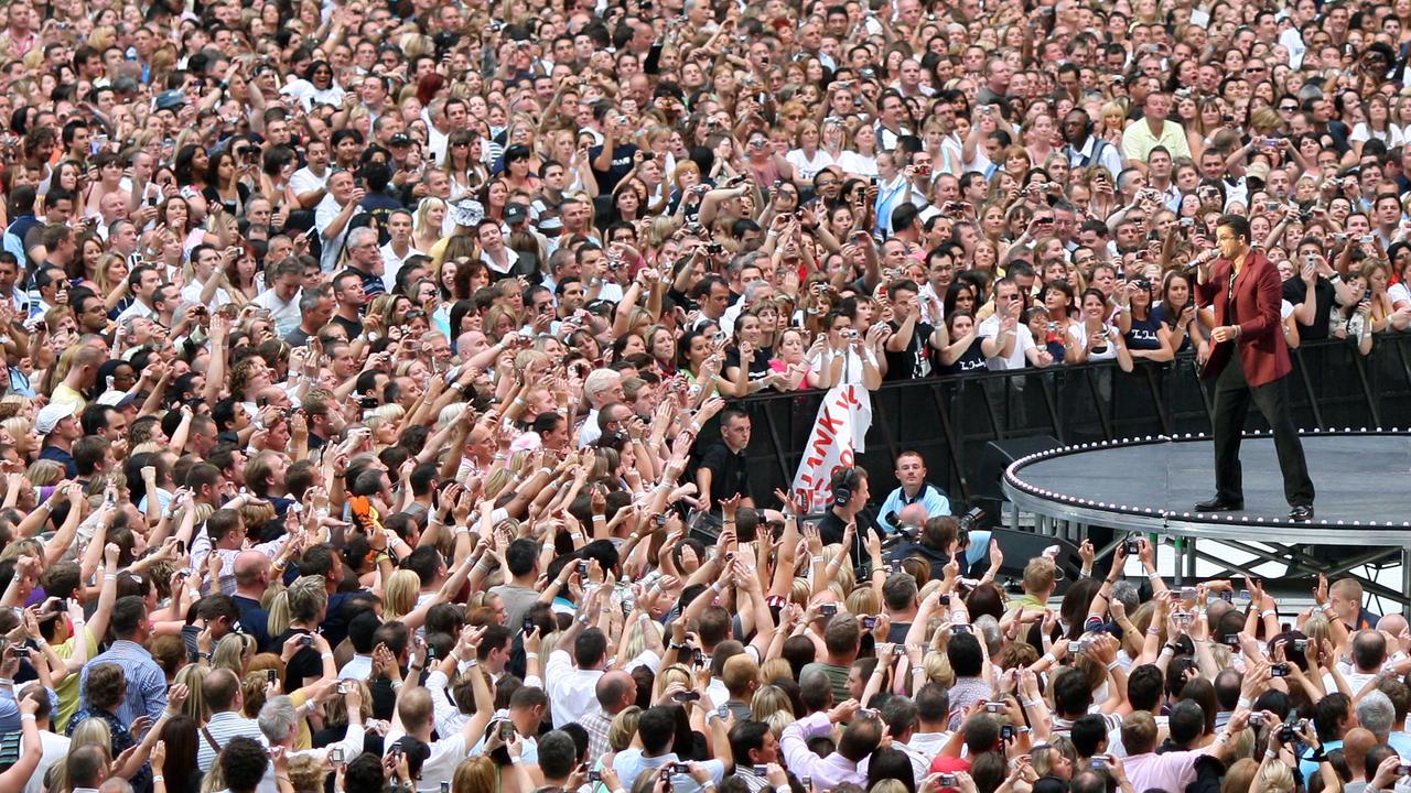 George Michael performing during his 25 Live concert at Wembley Stadium.