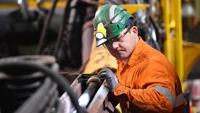 A BHP worker is seen during a tour of the Olympic Dam mine site in Roxby Downs.