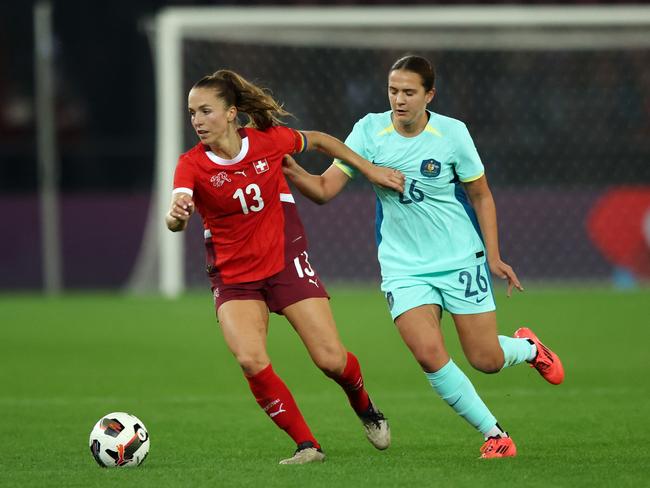 Daniela Galic (R) was named Young Footballer of the Year after her second season. Picture: Arnd Wiegmann/Getty Images for Football Australia