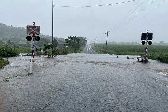 Richmond Rd at Glenella closed due to flooding. Photo taken at 8.20am, February 4 2025. Picture: Luke Lay