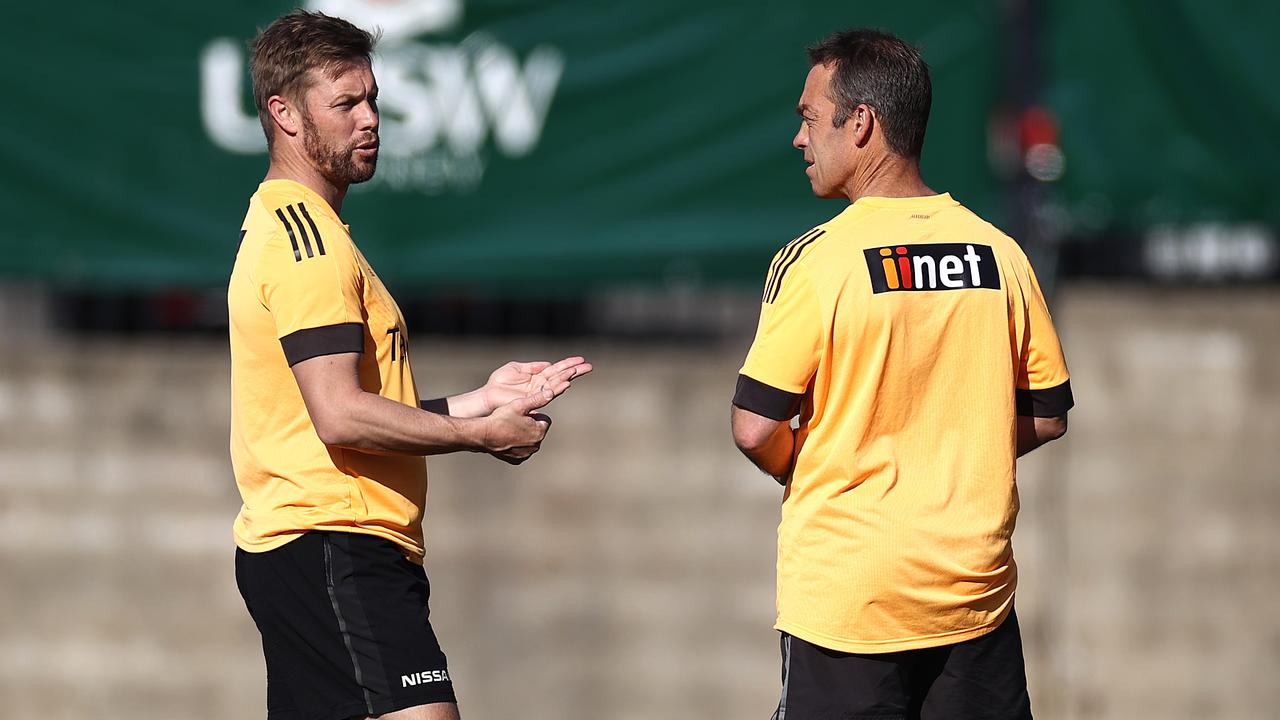 Is Hawks’s head of development Sam Mitchell, left, the man to take over from Clarkson? Picture: Ryan Pierse/Getty Images