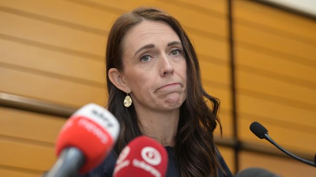 Prime Minister Jacinda Ardern announces her resignation at the War Memorial Centre on Wednesday.