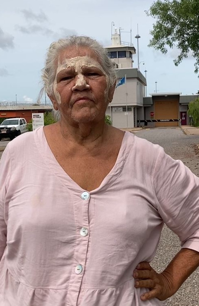 Close Don Dale group member and Larrakia Elder June Mills demonstrated outside the Youth Justice Centre on Christmas Day 2022, one year on from the first protest.