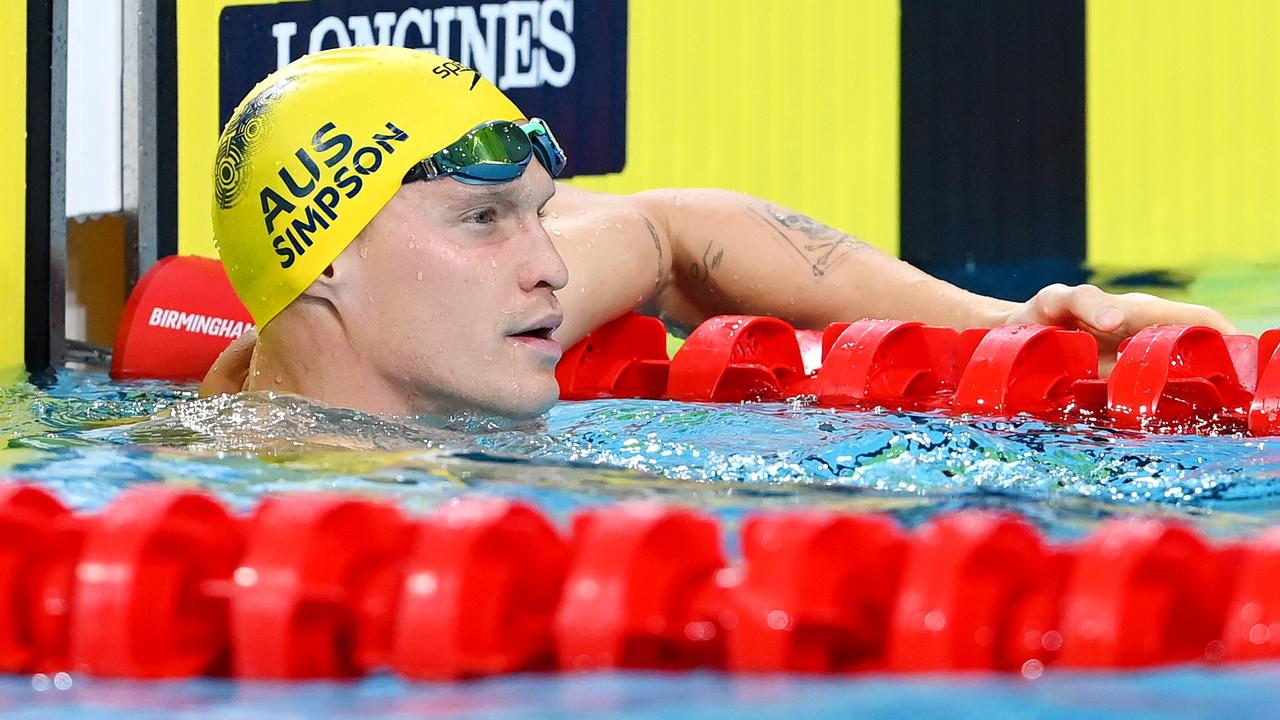 Cody Simpson of Team Australia reacts after competing in the Men's 50m Butterfly