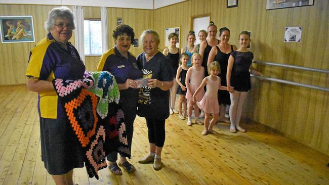 Christine Beling, Edrine Keegan and Aileen Knowles with ballerinas from the Edrine Keegan school of ballet. Picture: Jorja McDonnell