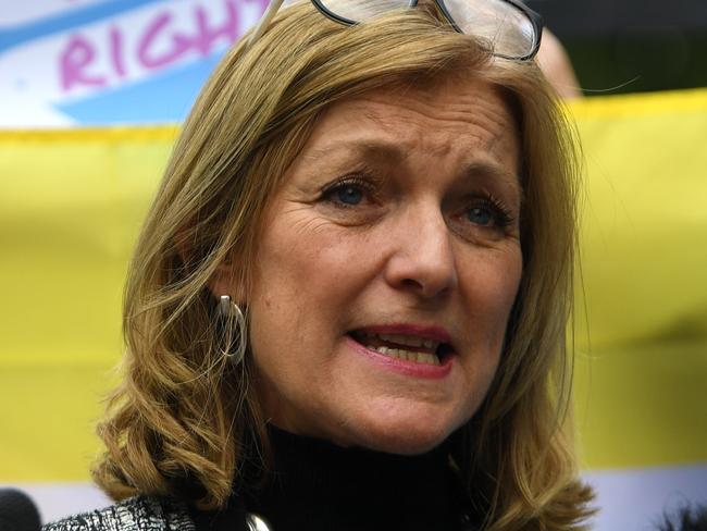 Reason Party leader Fiona Patten speaks to media during a press conference outside of the Victorian State Parliament in Melbourne, Wednesday, August 14, 2019. The bill, which allows Trans and gender diverse people to alter their birth certificate was introduced into parliament today. (AAP Image/James Ross) NO ARCHIVING