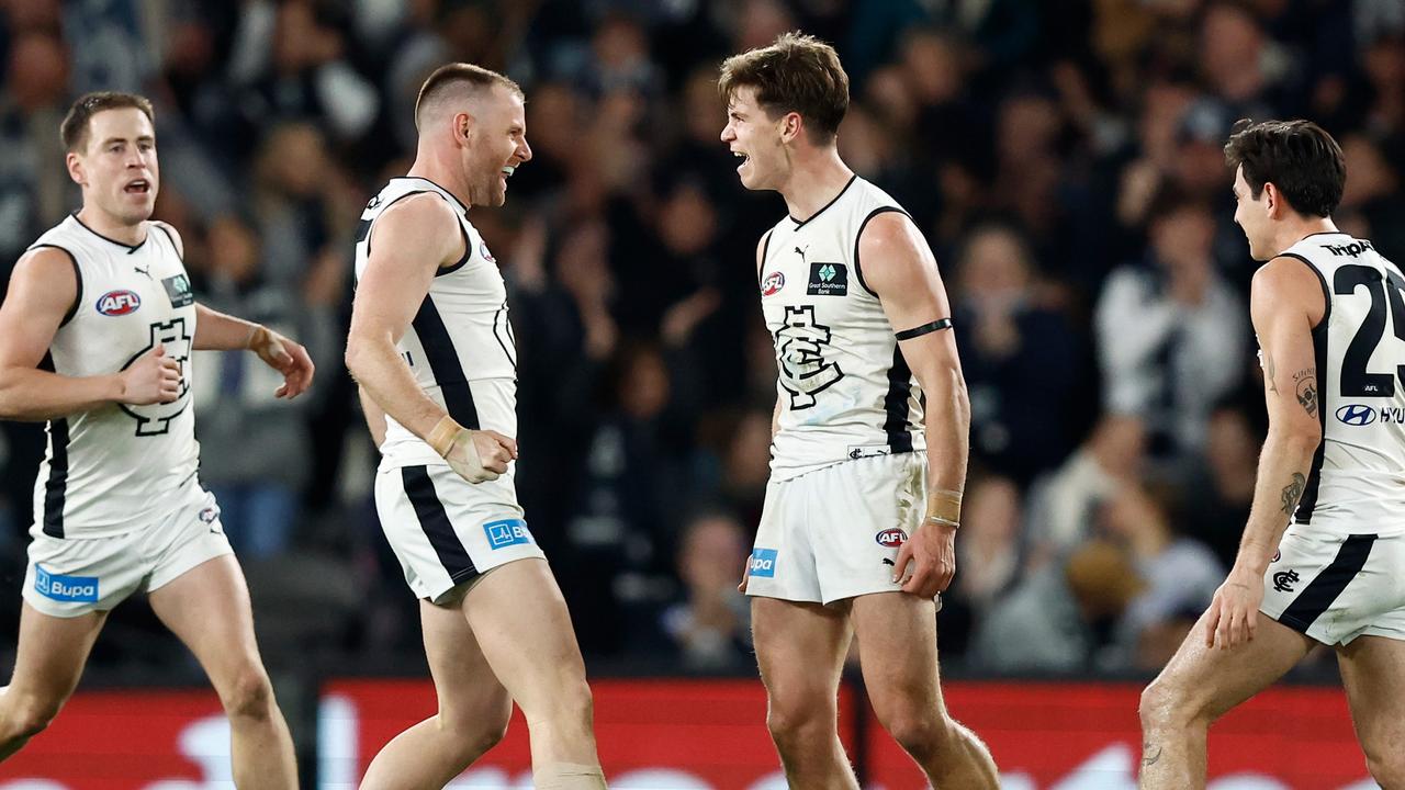 The Blues finished with a flurry to run over the top of the Saints. (Photo by Michael Willson/AFL Photos via Getty Images)