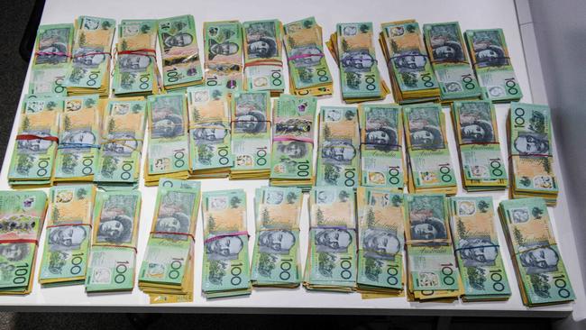 $1.8 million cash seized during Operation Ironside South Australian arrests. Picture: Brenton Edwards