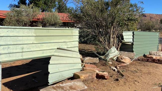 Damage to a property on Lyndavale Dr in Larapinta after a car lost control Wednesday May 13, 2020. Picture: SHERALEE TAYLOR FOR NAMATJIRA FACEBOOK