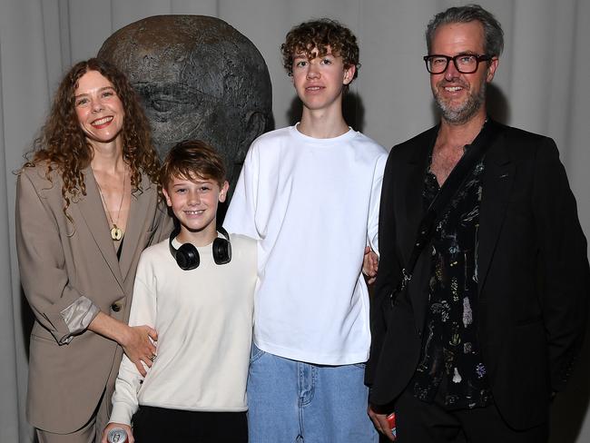 Bianca Spender with her sons Florian Spender-McGuinness, Dominic Spender-McGuinness and partner Sam McGuinness. Picture: Wendell Teodoro/Getty Images