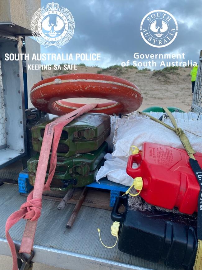 Debris found by fishermen near the Murray Mouth this morning. Picture: SAPOL