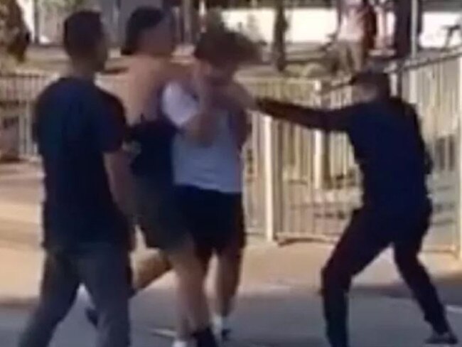 The teenager can be seen being attacked in the shocking footage.