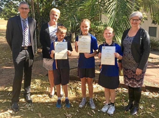 James Nash State High School principal Jackson Dodd, with Cheryl Greinke (Deputy-Jnr School), Austin Pronger,  Indy Andrews, Ayla Laird and Marie Whitfield, principal of Gympie South State School. Picture: Contributed