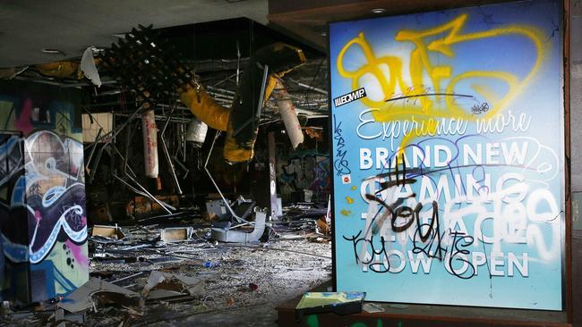 Inside the old Balmain Leagues Club site in Rozelle, left derelict since 2009. Picture: John Appleyard