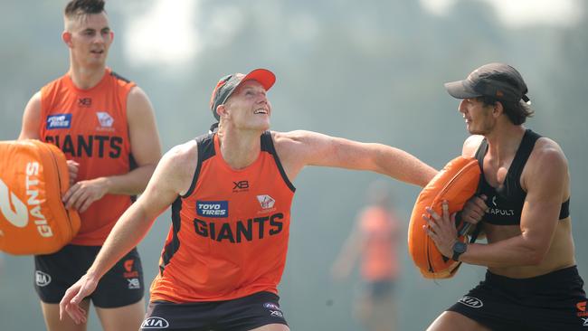 New GWS big man Sam Jacobs trains with the club for the first time. Picture: Phil Hillyard