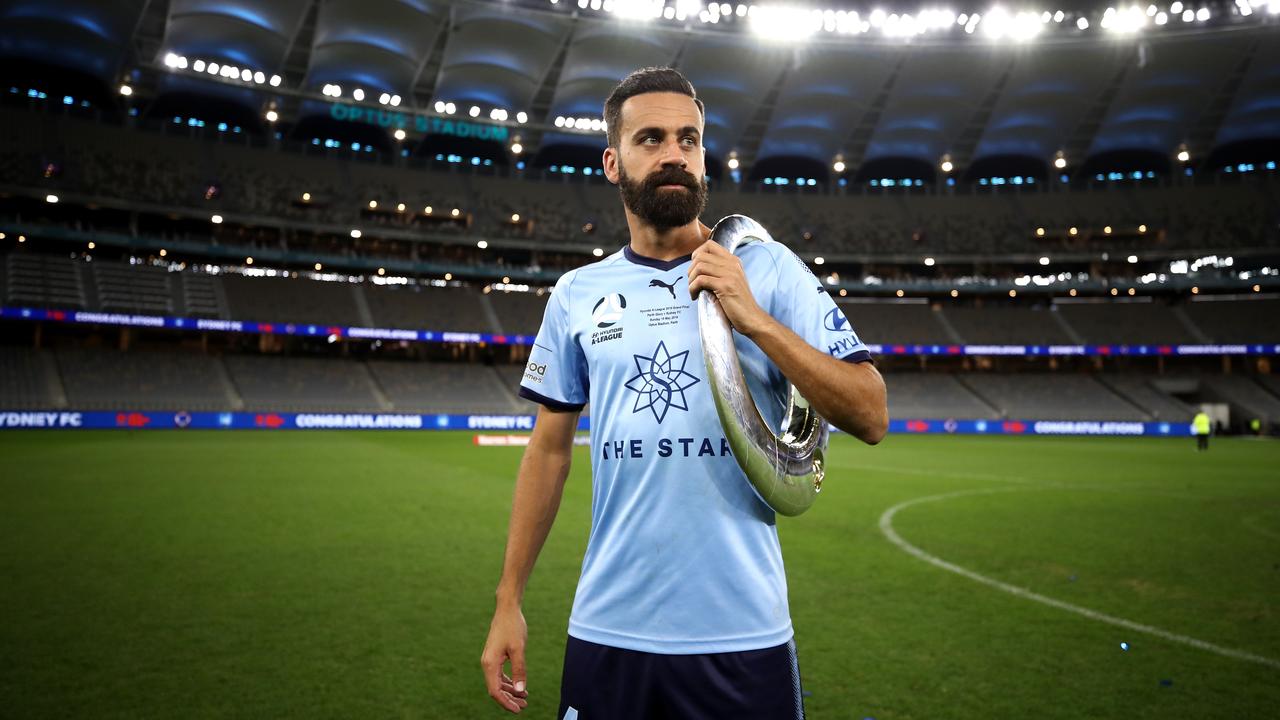 Alex Brosque claimed the A-League trophy in his final match with Sydney FC. (Photo by Cameron Spencer/Getty Images)
