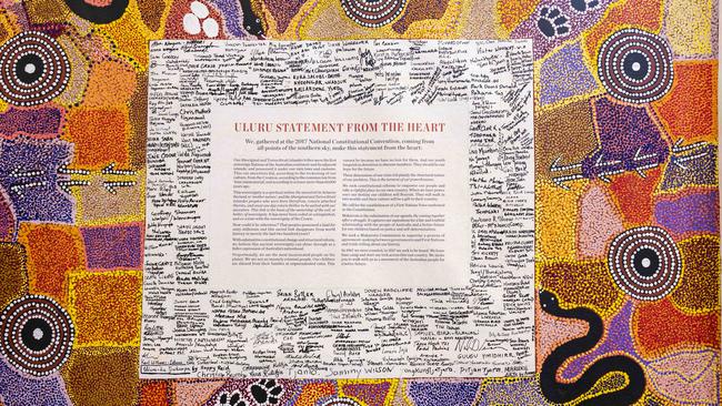 The Uluru Statement from the Heart on display at the National Press Club in Canberra. Picture: NCA NewsWire / Martin Ollman