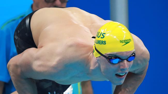 Australia's Kyle Chalmers launches off the blocks in his 100m freestyle heat. Picture. Phil Hillyard