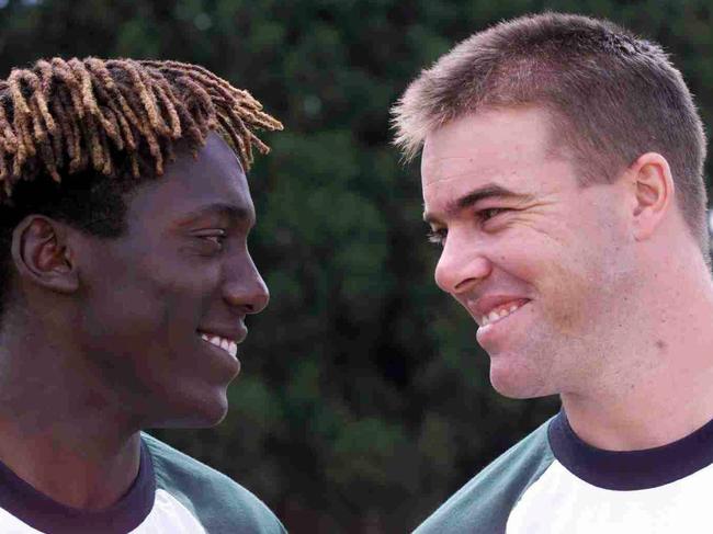 Zimbabwe cricketer Henry Olongo (l) with Heath Streak 1999.