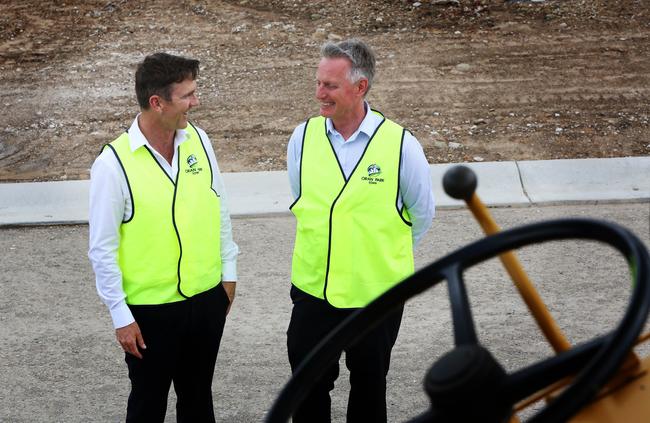 Greenfields Development Company director Mark Perich and general manager Mick Owens plan extend and enhance Oran Park. Picture: Angelo Velardo.