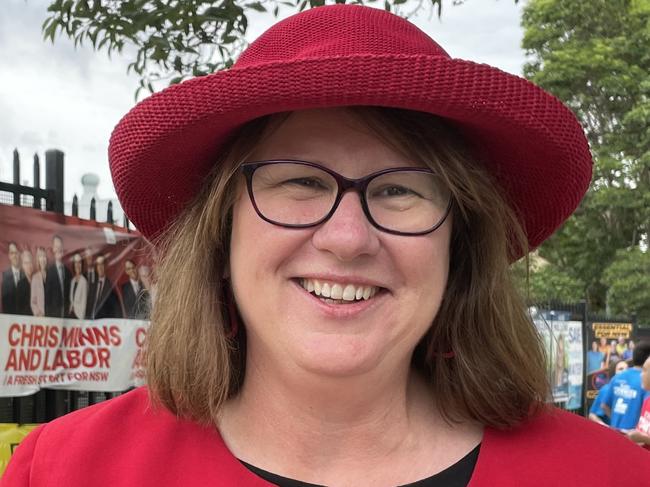 Parramatta Labor candidate Donna Davis outside the Rosehill Public School polling booth on election day, March 25, 2023. NSW election day.